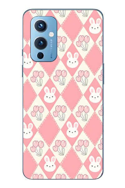 FLAMENKO حافظة هاتف شفافة متوافقة مع One Plus 9 من نوع Rabbit and Tulip منقوش