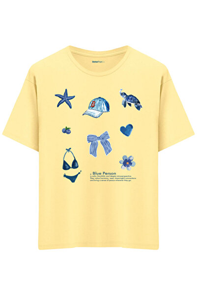 BetterThanCo Plava osoba Štampano okrugla kragna Oversize kroj T-shirt