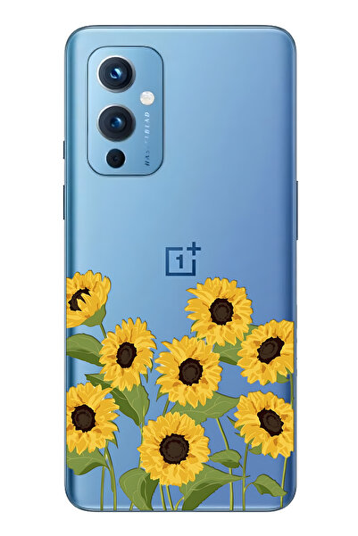 FLAMENKO حافظة هاتف شفافة متوافقة مع One Plus 9 Sunflowers منقوش