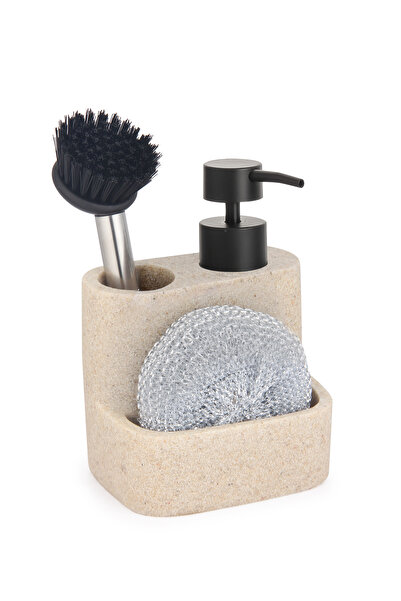 AROW Lunaria Sünger Tutuculu Lüks Sıvı Sabunluk Fırça ve Teli ile - Kum Beji ...