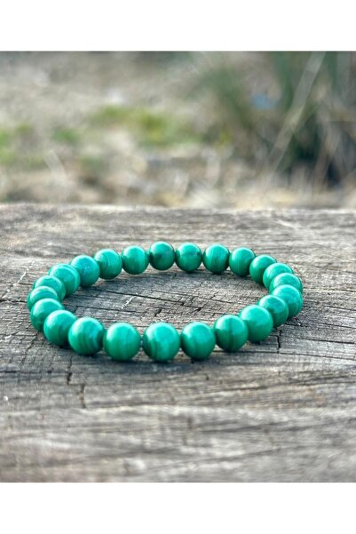 Zodyak Doğal Taş 8 mm Malachite Stone Men's Women's Natural Stone Bracelet Aa...