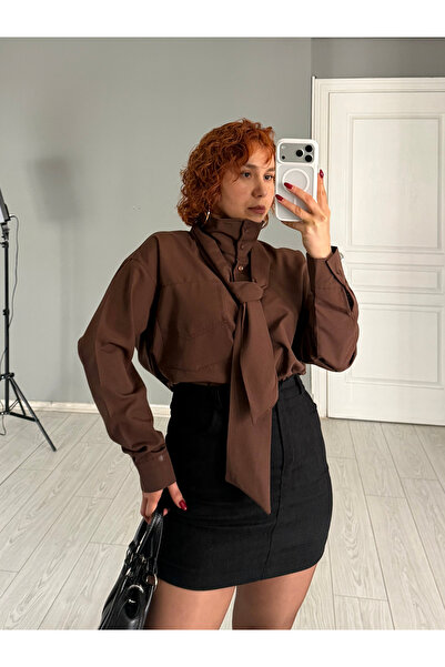 Bak'ap Mock Neck Poplin Tie Shirt