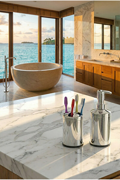 Bürke Stainless Bathroom Sink Countertop Liquid Soap Dispenser Toothbrush Hol...