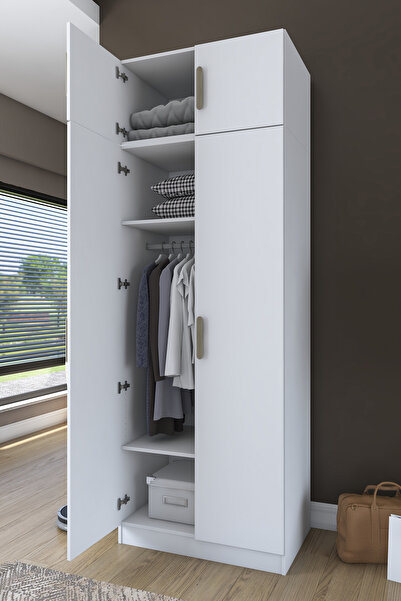 Rani Mobilya Rani BA211 Gardırop 4 Kapaklı 2 Raflı 1 Askılı Elbise Dolabı Beyaz