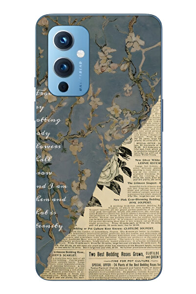 FLAMENKO حافظة هاتف شفافة متوافقة مع One Plus 9 Vintage Newspaper Collage منقوش