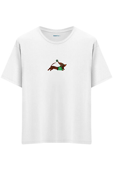 BetterThanCo Câine Teckel Moș Crăciun cu imprimeu guler rotund supradimension...