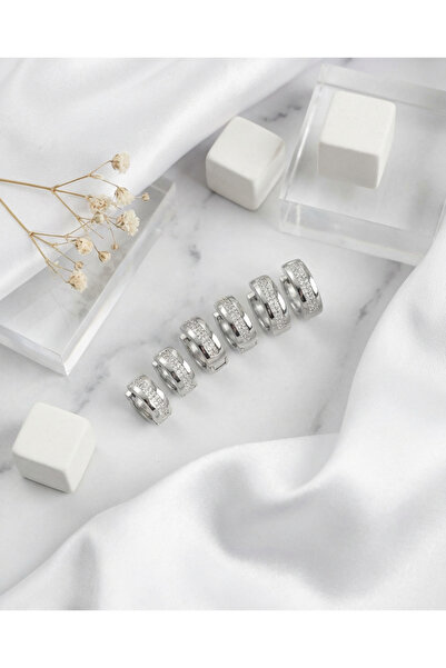 Dorvina 316L Steel Silver Color Zircon Stone Hoop Earrings Set