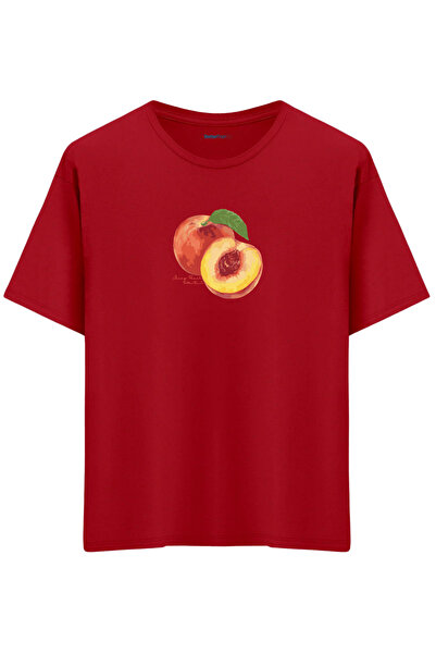 BetterThanCo Peach Printed Crew Neck Oversized T-Shirt