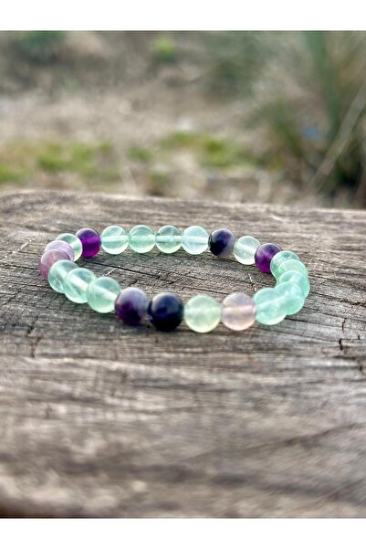 Zodyak Doğal Taş 8 mm Fluorite Stone Men's Women's Natural Stone Bracelet a Q...