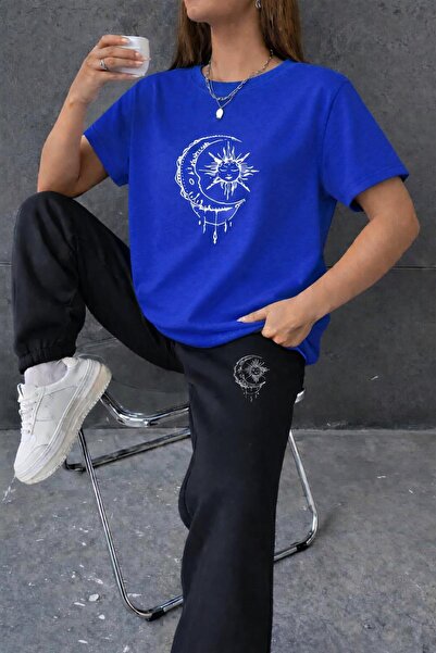 zeag Women's Sun and Moon Printed T-Shirt Track Suit Set