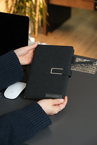 locko Kişiye Özel Siyah Vegan Deri Metal Tokalı Mıknatıslı Defter 224 Sayfa İ...