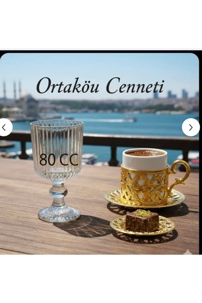 ORTAKÖY CENNETİ Set of 6, Striped Footed Crystal Glass Coffee Water Glasses, ...