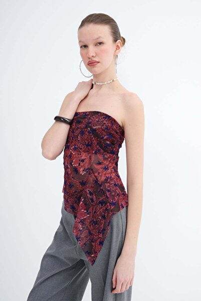 Addax Στράπλες Με σχέδιο Μπλούζα B17126-W4