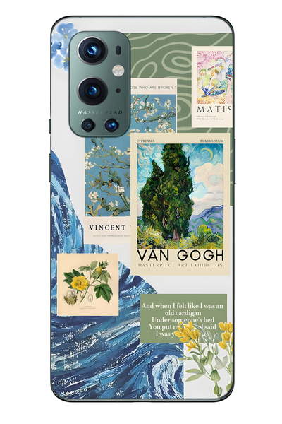 FLAMENKO حافظة هاتف شفافة متوافقة مع ون بلس 9 برو من فان جوخ منقوش