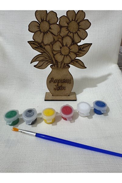 NeşeliAtölyem Boyanabilir Anneler Günü Çiçek Standlı Ahşap Oyuncak Etkinlik A...