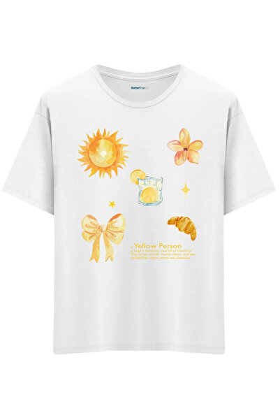 BetterThanCo Persoană Galbenă cu imprimeu guler rotund supradimensionat tricou