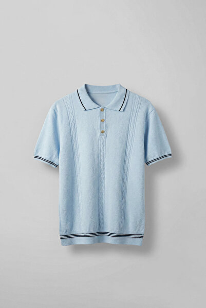 ablukaonline Ανδρικό μπλουζάκι με κανονική εφαρμογή Με πλεκτή λεπτομέρεια πλε...