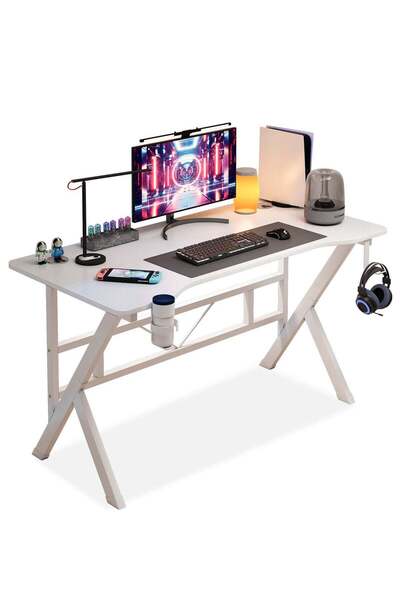 FAMAPY مكتب ألعاب على شكل حرف K، مكتب كمبيوتر، مكتب كتابة مع حامل سماعات رأس،...