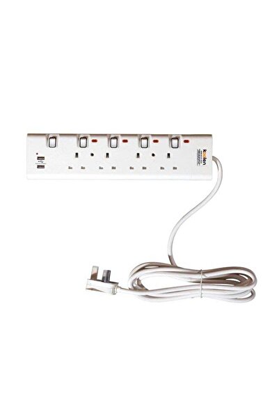 Koolen 4 Ways Power Extension Sockets 3 m 2 USB Ports White
