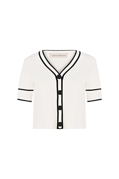 Beauty Omelette Beyaz Petek Örgü Kısa Kol Triko Ceket