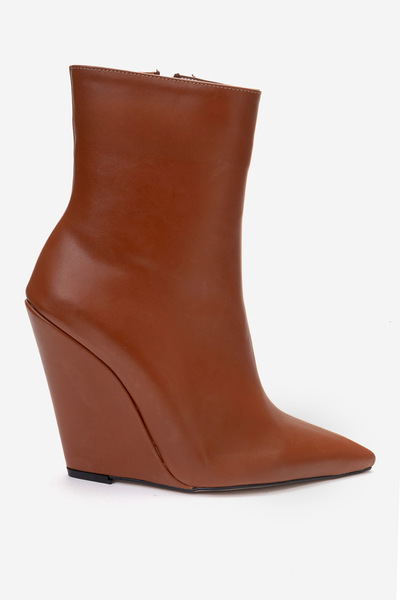 Ayakkabı Ateşi Tan Leather Pointed Toe Wedge Heeled Women's Boots Polly