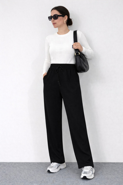 YAKAMEL Women's Crepe Fabric Palazzo Flared Trousers