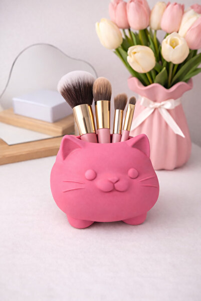 The Plasti حامل أقلام على شكل قطة وردية للديكور حامل أقلام على شكل قطة لطيفة ...