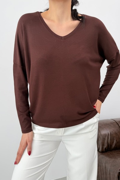 VeniLife Buzzy Fabric V-Neck Casual Blouse