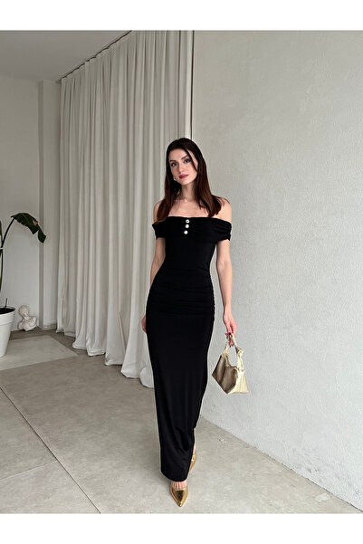 For Angels Madonna Collar Waist Length Ruched Long Dress