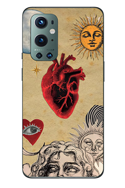 FLAMENKO One Plus 9 Pro Compatible Sun and Heart Collage Patterned Transparen...