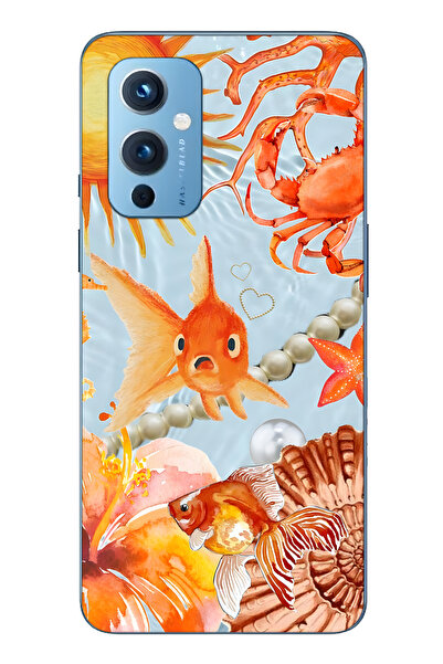 FLAMENKO حافظة هاتف شفافة متوافقة مع One Plus 9 Orange Fish منقوش