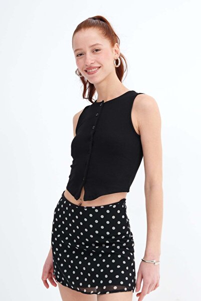 Addax Crew Neck Buttoned Vest Y0625