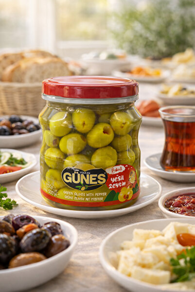 Volkan Güneş Biber Dolgulu Yeşil Zeytin 500 Gr – Gurme Lezzet | N&T GUSTO