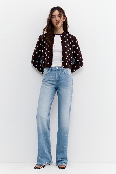 Pull & Bear Lazer baskılı puantiye düz kesim jean