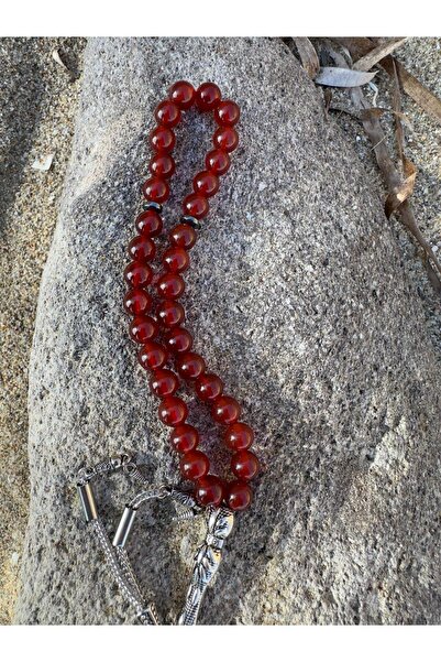 Zodyak Doğal Taş 33 Pieces Globe Cut Red Agate Stone Prayery Beads