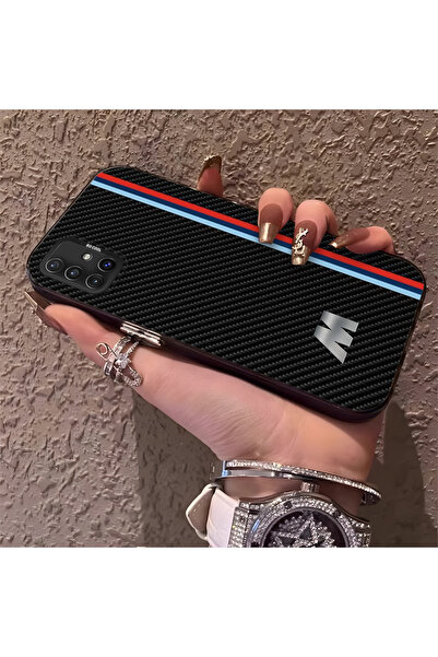 Samsung Galaxy A51 ile Uyumlu Silikon Kenar Sert Arka Anti Düşme Telefon Kılıfı BMW Desenli