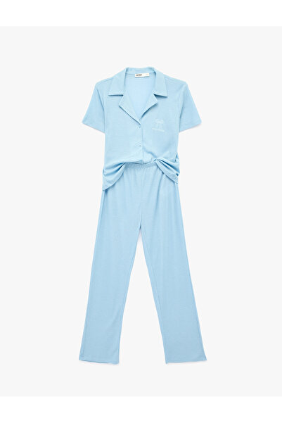 Koton Set de pijamale confortabile guler de cămașă material reiat