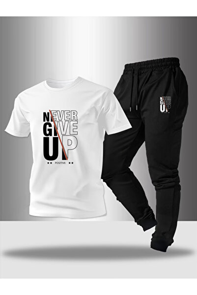 Rayan & Hoor Style Men's Black Balance Printed Tshirt Black Summer Tracksuit Set