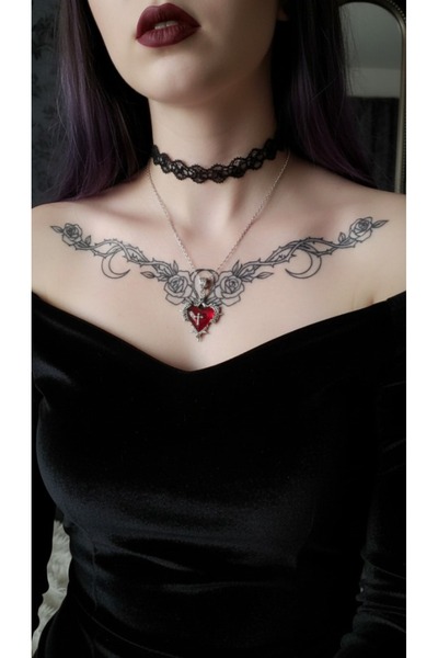 Corvus kolye&bileklik Silver Kırmızı Heard Cross Gotik Kolye