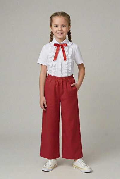 FATELLA Κοριτσίστικο πουκάμισο με κόκκινο φιόγκο και βολάν, κόκκινο παντελόνι...