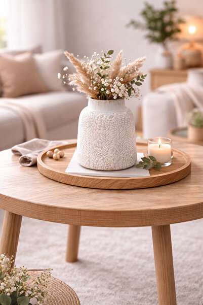 N.zone Decorative ceramic vase in light beige with nature-inspired patterns –...