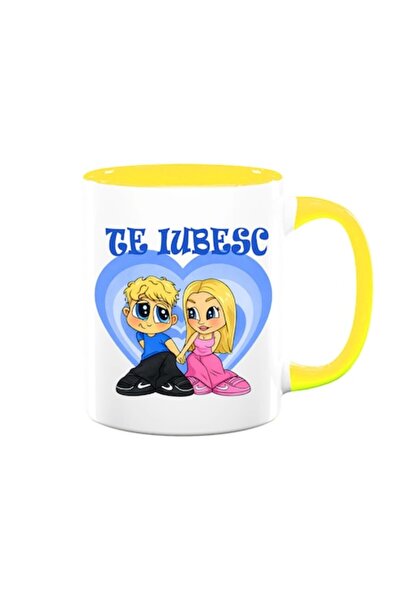 OEM Lovers Mug with Message: I Love You, Cartoon, Blue Model, White with Yell...