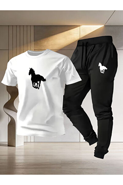 Rayan & Hoor Style Men's Black Balance Printed Tshirt Black Summer Tracksuit Set