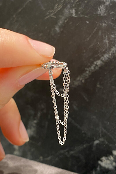 La femme by begum Top Top Üç Zincir Sallantılı Boğum Silver Gümüş Halka Pierc...