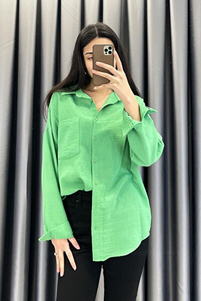 Tmptekstil Linen Fabric Pocket Detail Shirt - Light Green Light Green