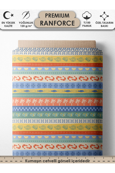 FabricsTown %100 Pamuk Ranforce Kumaş 100x240 cm 120 g/m² Dijital Baskı Premi...