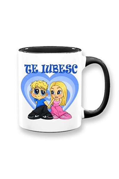 OEM Cană pentru îndrăgostiți cu mesaj: Te iubesc, desene animate, model albas...