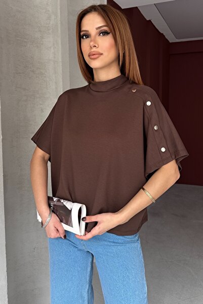 queencity Γυναικεία μπλούζα με ψηλό γιακά και λεπτομέρεια με κουμπιά, oversized