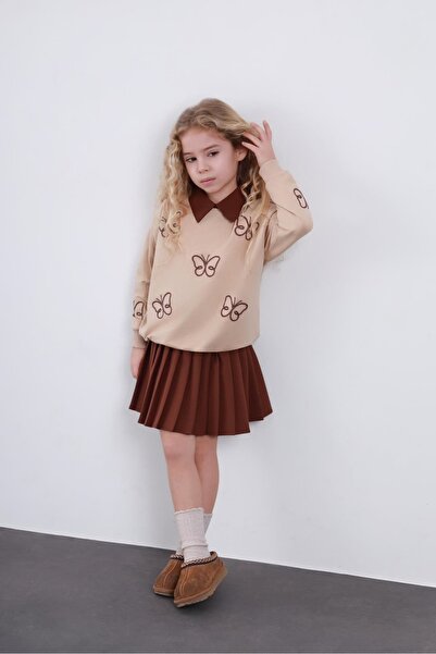 Patriko Cămașă cu broderie fluture pentru fete, set sport-șic cu detaliu, com...