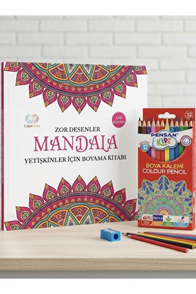 Çılgın Zeka Coloring book for adults with 12 colored pencils - challenging de...